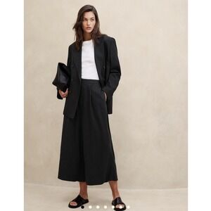 New Banana Republic Linen Blend Pants Large Wide Leg Cropped Flowy Black Cruise